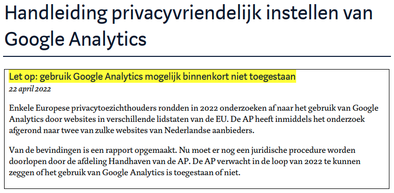 Screenshot Autoriteit Persoonsgegevens Handleiding Google Analytics 22-4-2022